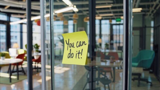 Motivational Sticky Note Reading "You Can Do It!" in Modern Office  