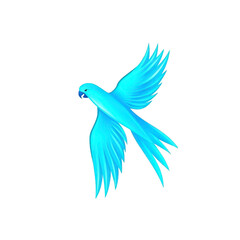 Obraz premium vibrant blue parrot with outstretched wings is depicted in dynamic flying pose against plain background, showcasing its elegant feathers and graceful movement
