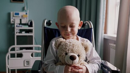 Hopeful Child with cancer Embracing Teddy Bear in Hospital Setting  
