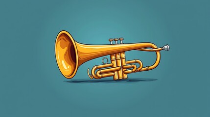 Golden trumpet illustration against a muted teal backdrop.