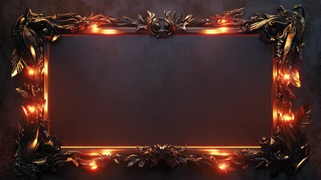Ornate glowing frame with intricate gold details on dark background
