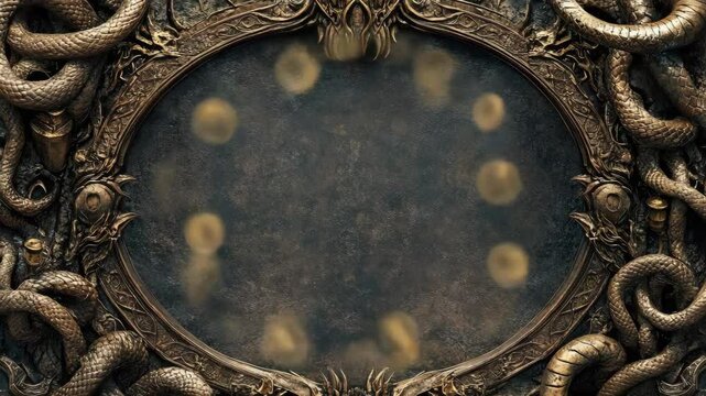 Ornate antique mirror frame with serpent motif and intricate detailing