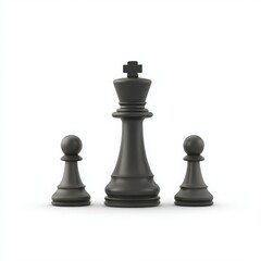 Chess king and pawns isolated on white background