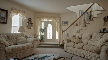 Light Beige Living Room With Cozy Furniture