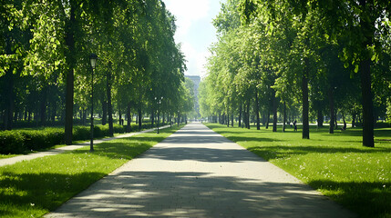 Obraz premium Park Path Lined With Trees Under Sunny Daylight