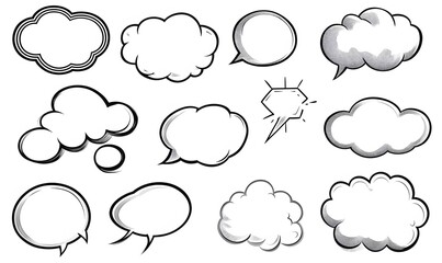 Collection of retro comic speech bubbles and word balloons for graphic design, pop art projects, and vintage-style illustrations
