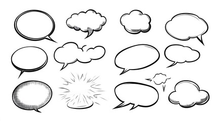 Collection of retro comic speech bubbles and word balloons for graphic design, pop art projects, and vintage-style illustrations
