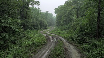 Fototapeta premium Lush green forest path tranquil nature scene untouched wilderness