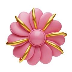 3d pink and gold flower on white background isolated on white background