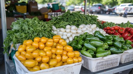 Fresh produce market stall vibrant colors healthy eating food photography