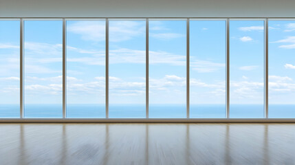 Panoramic View Through Modern Windows To Ocean