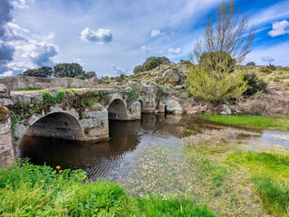 Urrietas Bridge on the Duero Trail, GR14, near Pereruela village, Sayago region, Zamora province,...