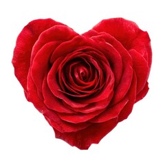 Red rose in heart shape arrangement isolated on white background