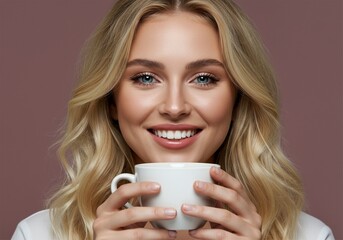 close up of a beautiful woman drinking coffee