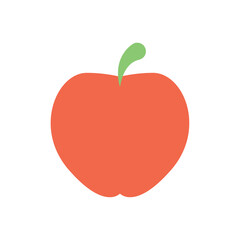 Vector Illustration of a Simple, Flat-Design Red Apple with a Green Stem, Isolated on a White Background.