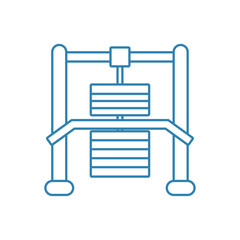 Line icon of a weight stack gym machine for strength training, representing professional exercise equipment used in fitness centers for muscle building and resistance workouts