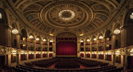 Obraz premium Theater Interior with Balcony and Red Curtain