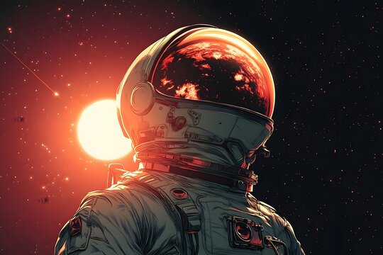 Stylized space art celebrating Yuri Gagarin&rsquo;s historic flight aboard Vostok 1, featuring Earth view and retro space race inspiration
