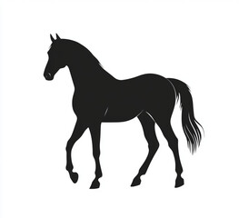 Silhouette of a horse walking gracefully against a white background image