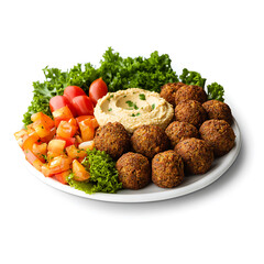 Falafel platter, isolated white background, realistic art style