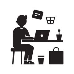 Man Sitting At Work Desk Silhouette