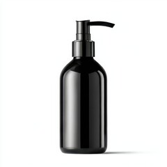 Shiny black dispenser bottle isolated on white background