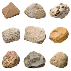 Obraz premium Various types of rocks are displayed, showcasing different textures and colors, including smooth, rough, speckled, and layered surfaces. Each rock has unique characteristics, highlighting natural