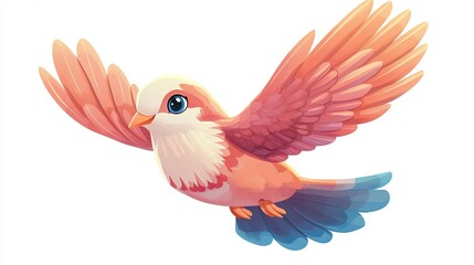 Obraz premium Adorable Pink Bird in Flight Watercolor Style Illustration Pretty Wings Pastel Colors Digital Painting Cute Avian Artwork Fantasy Bird Design Soft 
