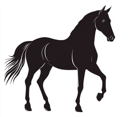 Silhouette illustration of a black horse with a flowing mane and tail