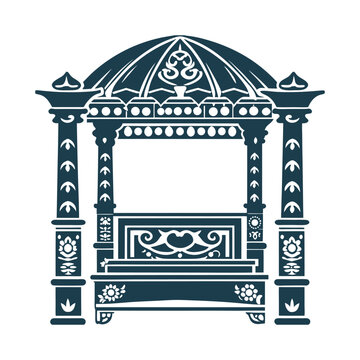 Ornate Palki Sahib: Platform for Guru Granth Sahib Palki Sahib &ndash; Ornate palanquin (platform for Guru Granth Sahib) with pillars