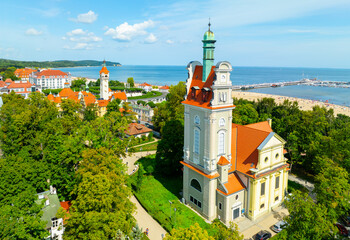 Sunny landscape of the resort town of Sopot and Molo - pier on the Baltic Sea. Poland