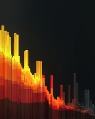 Abstract data visualization on a black background, featuring a gradient from bright yellow to red and blue, resembling a cityscape.