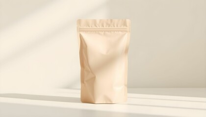 Burlap sack, grain bag, textured fabric, soft lighting, beige tones, minimalist composition, studio photography, shadow play, rustic aesthetic, sustainable packaging