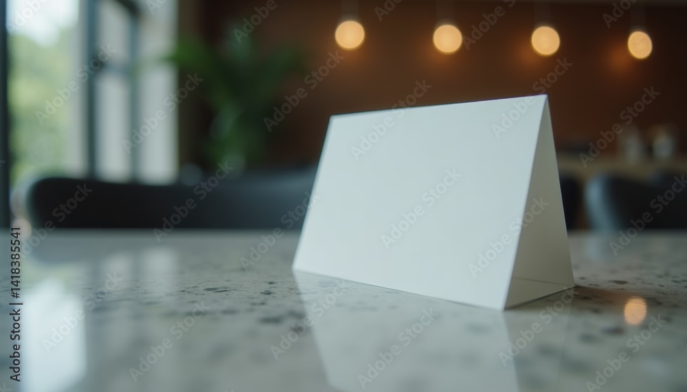 Poster blank card on table in modern cafe setting