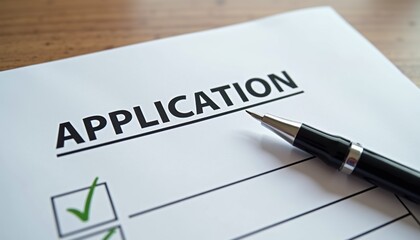 Application Form with Pen on Wooden Table  