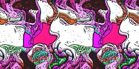 Modern marbled boho seamless border pattern. Funky wavy fashion background banner design. Painterly swirl effect for summer retro 80s vibes wash tape and edging trim.