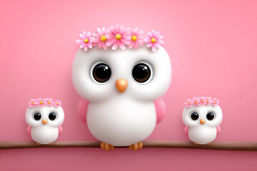 Obraz premium floral crown cartoon owls cute wallpaper