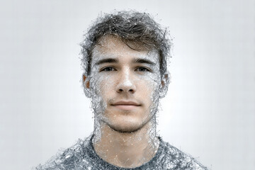 Portrait Of Young Man With Digital Particle Dispersion Effect