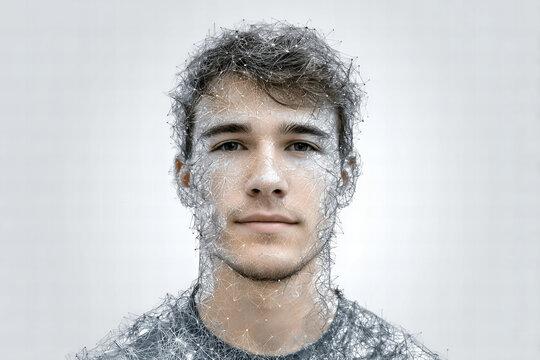 Portrait Of Young Man With Digital Particle Dispersion Effect