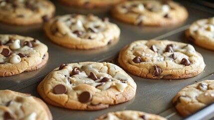 Chocolate chip cookies fresh the oven on baking tray iconic American dessert with gooey texture