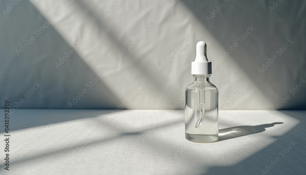 Poster Clear dropper bottle with reflections on a minimalist background  