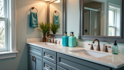 Modern bathroom with stylish decor and natural light  