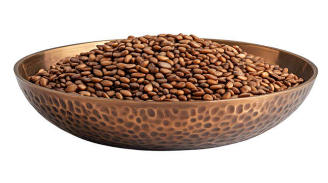 A bowl filled with seeds showcasing a rustic hammered texture and natural elements for culinar