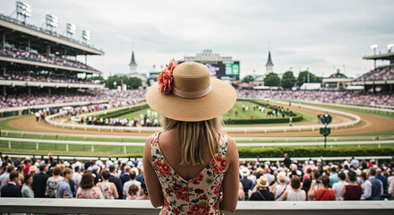 Plakat Woman watching horse race Kentucky Derby event Churchill Downs crowd