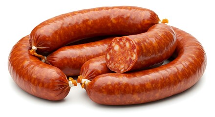Fototapeta premium Chorizo sausages isolated on white background. Mexican food