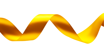 A yellow ribbon curves and twists against a stark black background creating a dynamic visual contrast