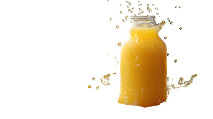 Refreshing Orange Juice Splash in a Glass Bottle on Black Background