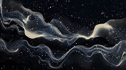 Abstract Digital Landscape with Glowing Particles, Abstract digital landscape with glowing particles and wave-like structures