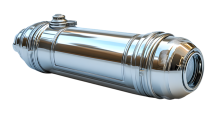 Highly Polished Metallic Cylinder with Intricate Design and Reflective Surface Ideal for Indus