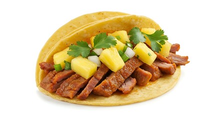 Taco al pastor on a white background. Mexican food